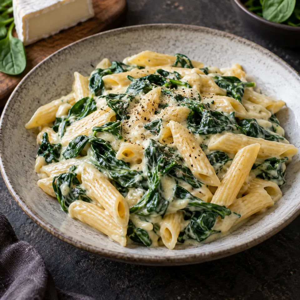 Beispielbild: Pasta mit Brie-Sauce und Spinat